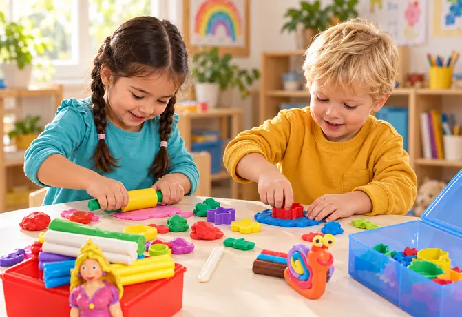 Zwei Kinder gestalten bunte Figuren mit JUNiORKNET